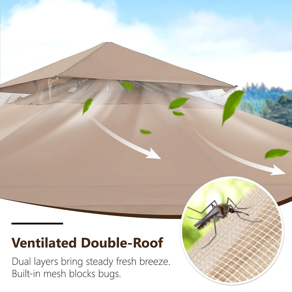 MASTERCANOPY Outdoor Patio Gazebo with Double Roofs, Stable Steel Frame and Mosquito Netting (11x11,Khaki)