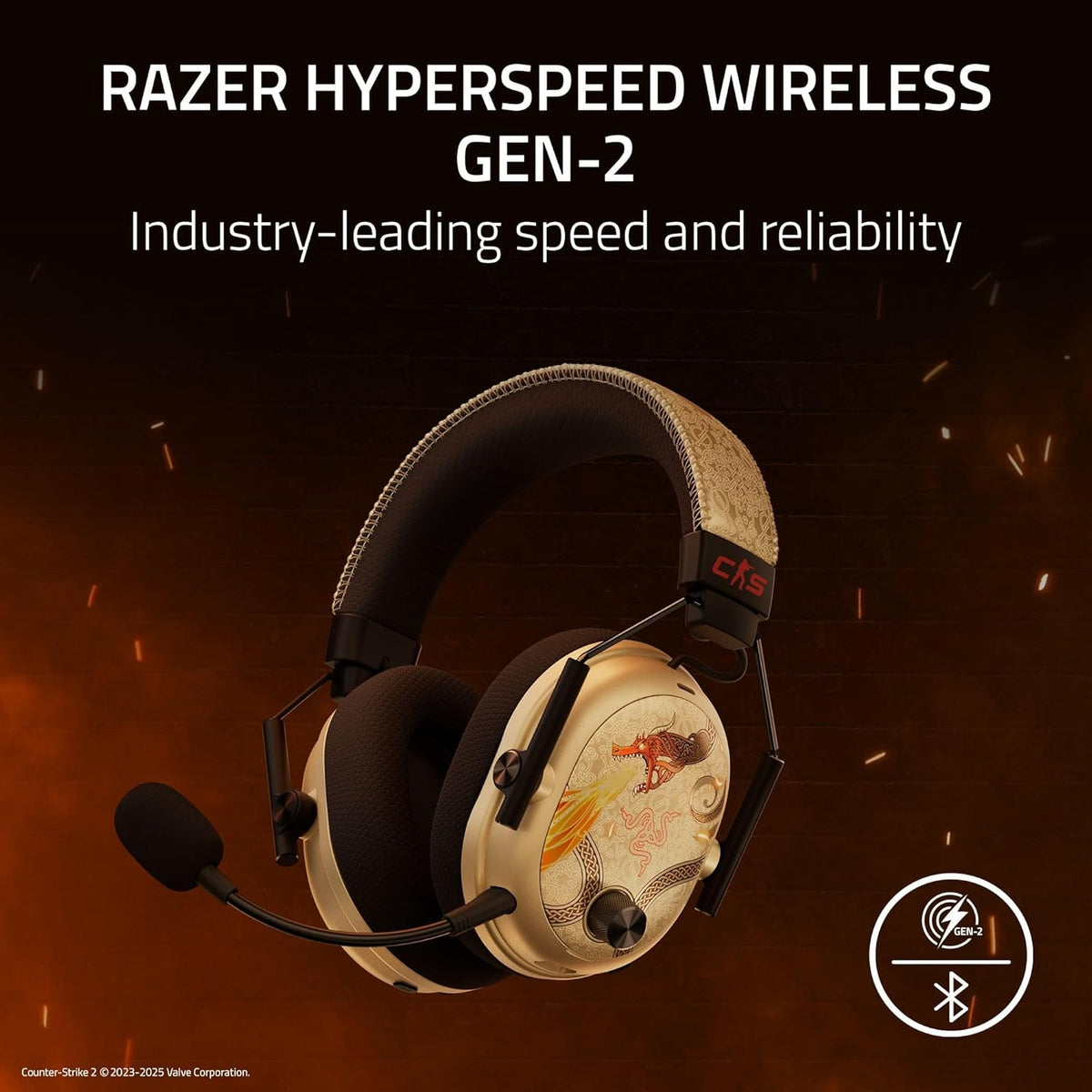 Razer BlackShark V3 Pro Wireless ANC Gaming Headset for PC: Full Band Mic - 50mm Drivers - 2.4 GHz, Bluetooth, USB, 3.5mm - Works with Mac, PS5, Nintendo Switch, Smartphone - Counter-Strike 2 Edition