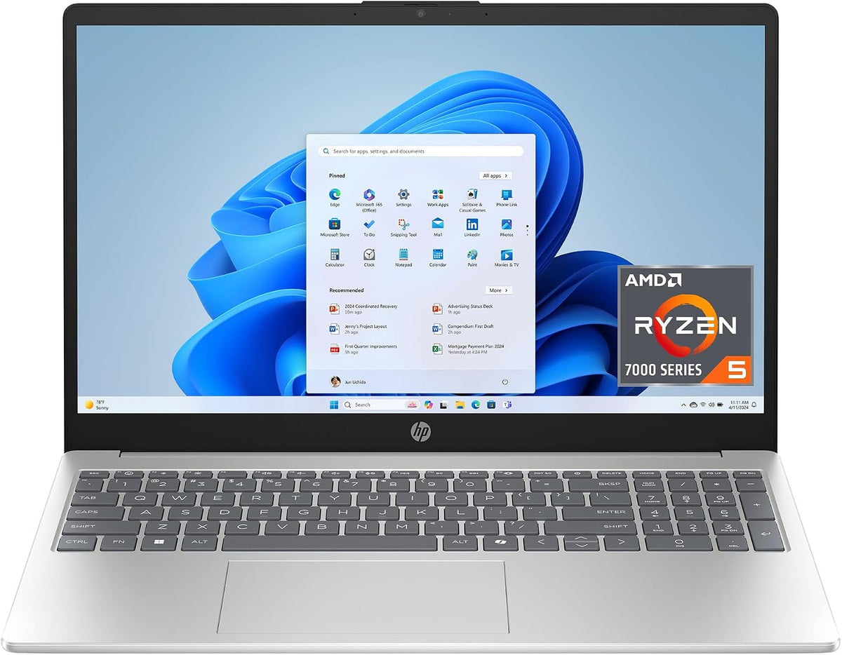HP 15.6 inch Laptop, HD Touchscreen Display, AMD Ryzen 5 7520U, 8 GB RAM, 512 GB SSD, AMD Radeon Graphics, Windows 11 Home, Natural Silver, 15-fc0499nr