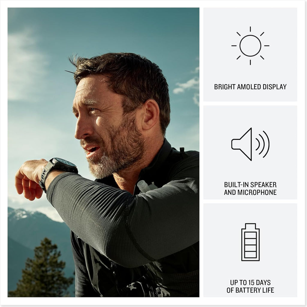 Garmin Fenix 8 Pro 47mm, inReach Technology, AMOLED Display, Premium Connected Multisport GPS Smartwatch, Sapphire, Titanium with Graphite/Black Silicone Band, Fitness Smart Watch Bundle