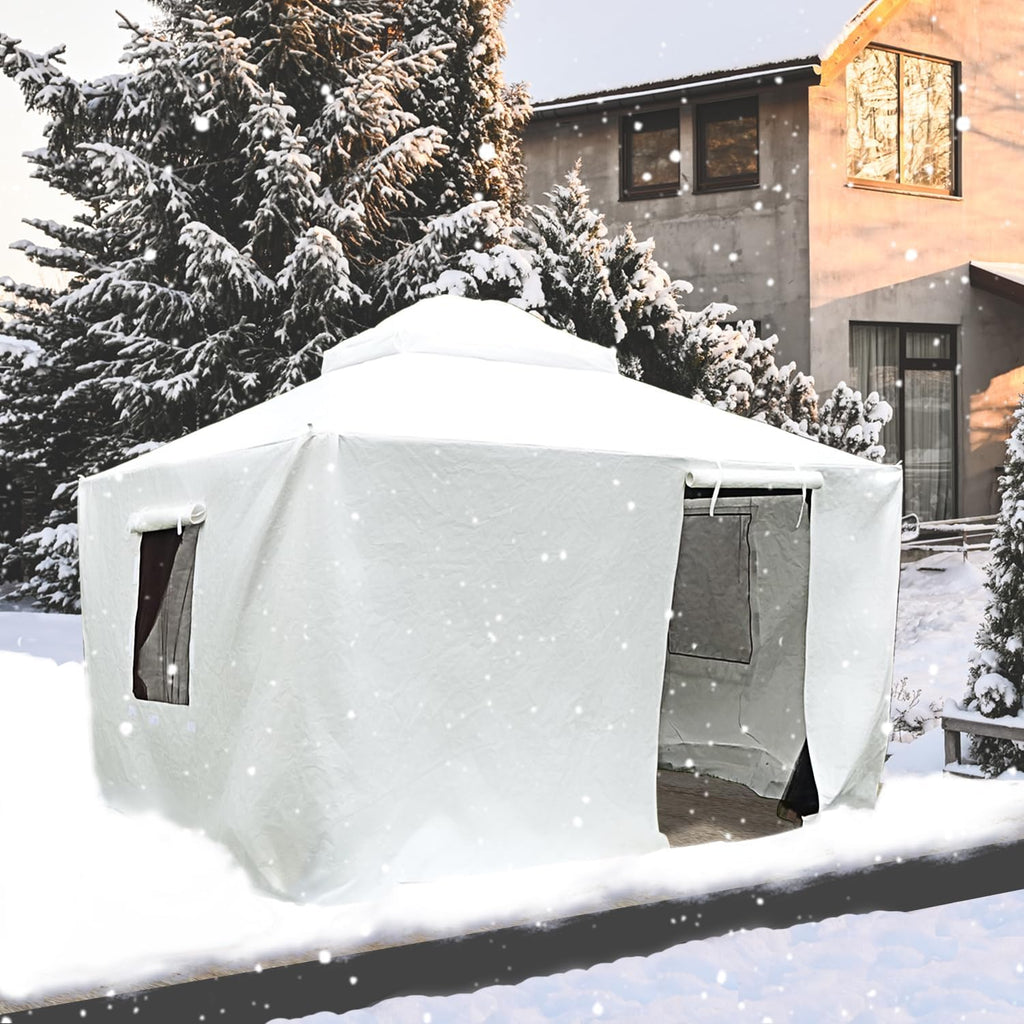 Domi 8' x 8' Universal Winter Gazebo Cover, All Season Waterproof Enclosed Cover with Sidewalls & Ventilated Mesh Windows, All-Weather Outdoor Cover for Hardtop Gazebos, White
