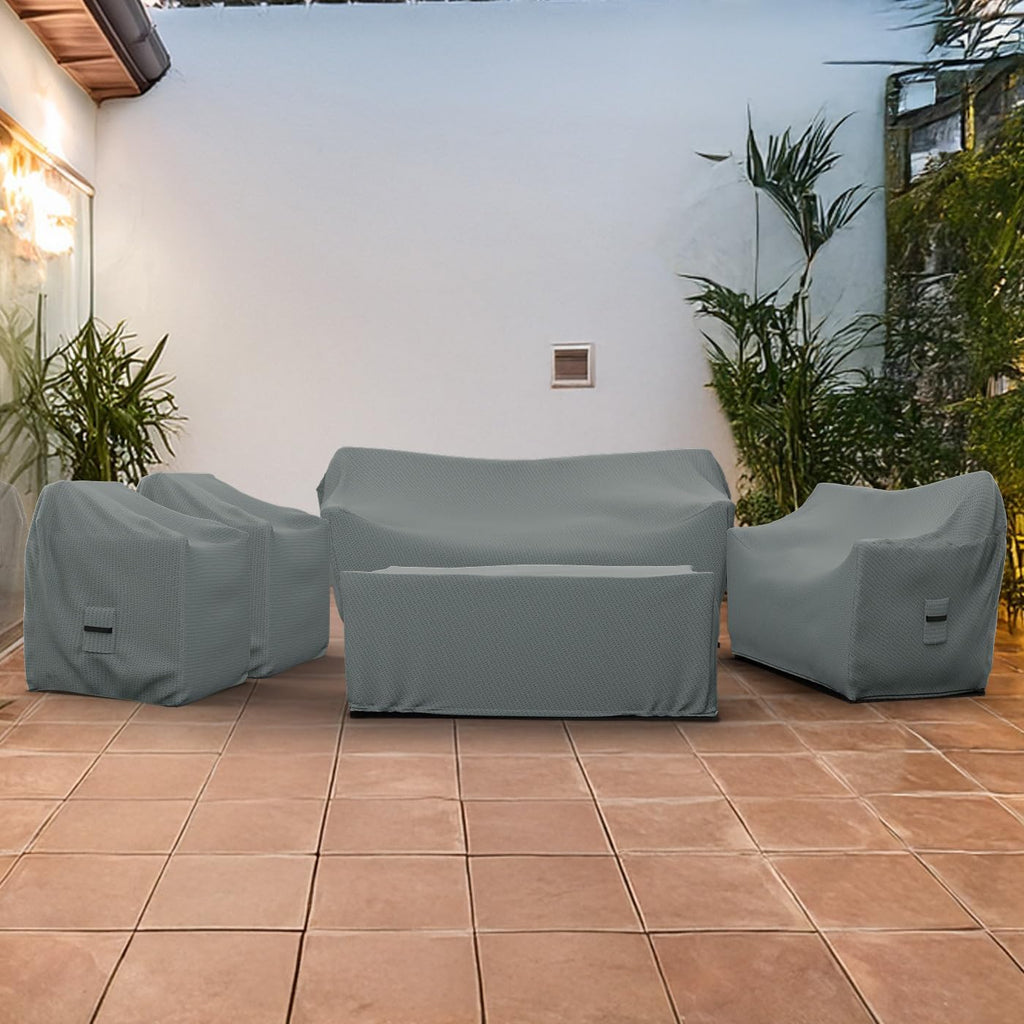 Covers & All Patio Furniture Cover Set, 5 Piece Outdoor Furniture Covers, Water-Repellent UV & Weather-Resistant Covers for Sofa, Loveseat, Chairs & Coffee Table with Elastic & Padded Handles