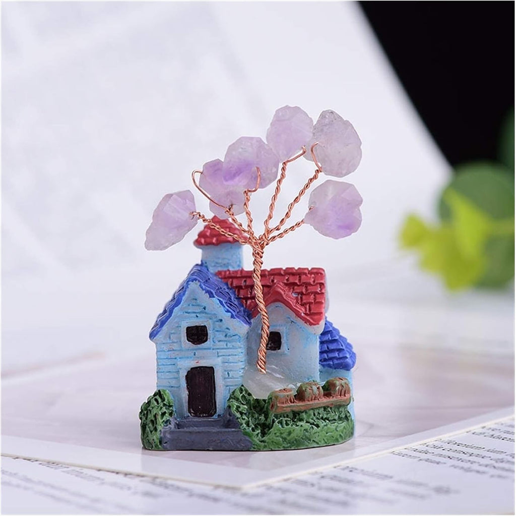 Crystal Tree Natural Amethyst Lucky Tree Crystal Quartz Gem Tree Mineral Ornaments Garden Healing Pavilion Decoration Home Decoration Gemstone Tree,Blue