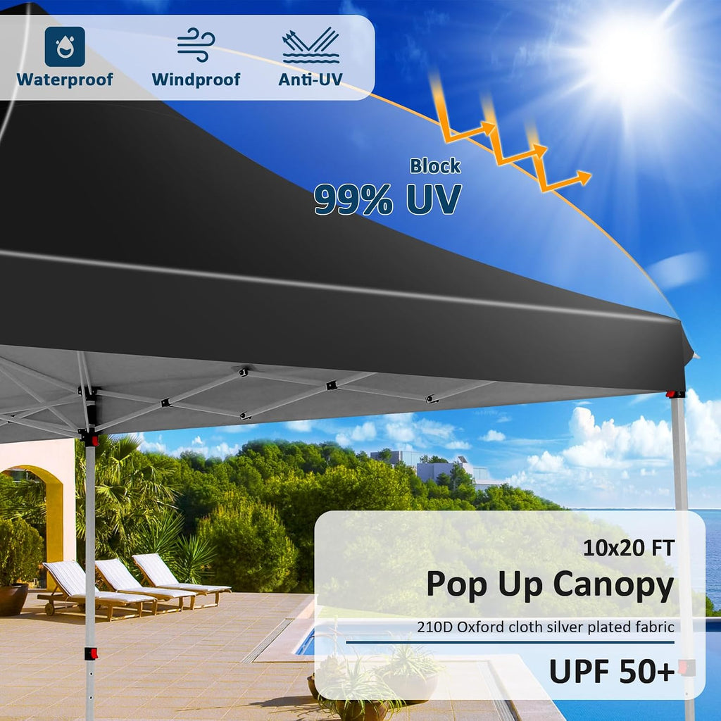 COBIZI 10x20 Pop Up Canopy with 6 Sidewalls, Conical Party Tent 10x20 with 3 Adjustable Height Waterproof, UV-Resistant with Carry Bag, Sandbag, Stake, Ropes for Parties, Commercial (Frame Upgraded)