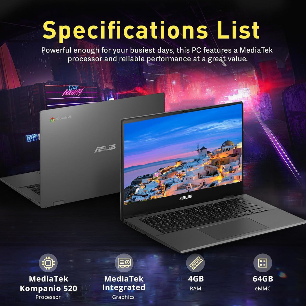 ASUS Chromebook 14 inch Laptop - Google Chromebook School Student - 8Core MediaTek Kompanio 520 - FHD Display - USB C - Wi-Fi 6-15hours Battery Life - 2024 (4GB RAM | 192GB Storage), Black