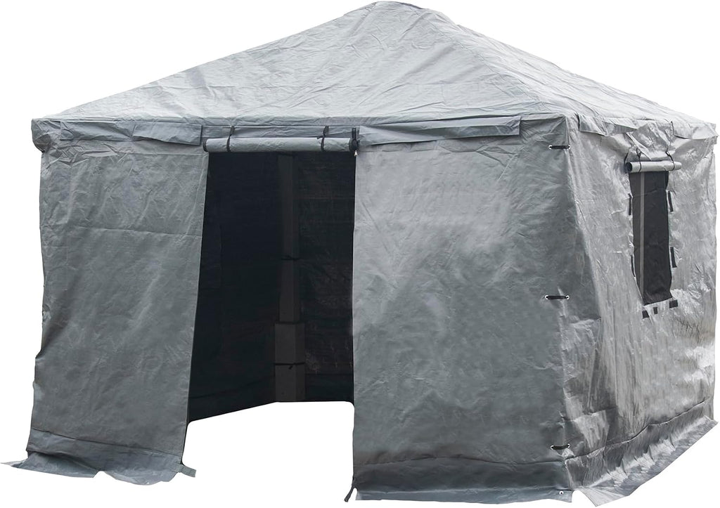 Sojag Winter Cover Plus for Tall Hard Top Gazebos, Waterproof 10' x 10' Storage for Grill & Patio Furniture, Roll-Up Door, and Vented Panels, All-Season Outdoor Storage, Grey