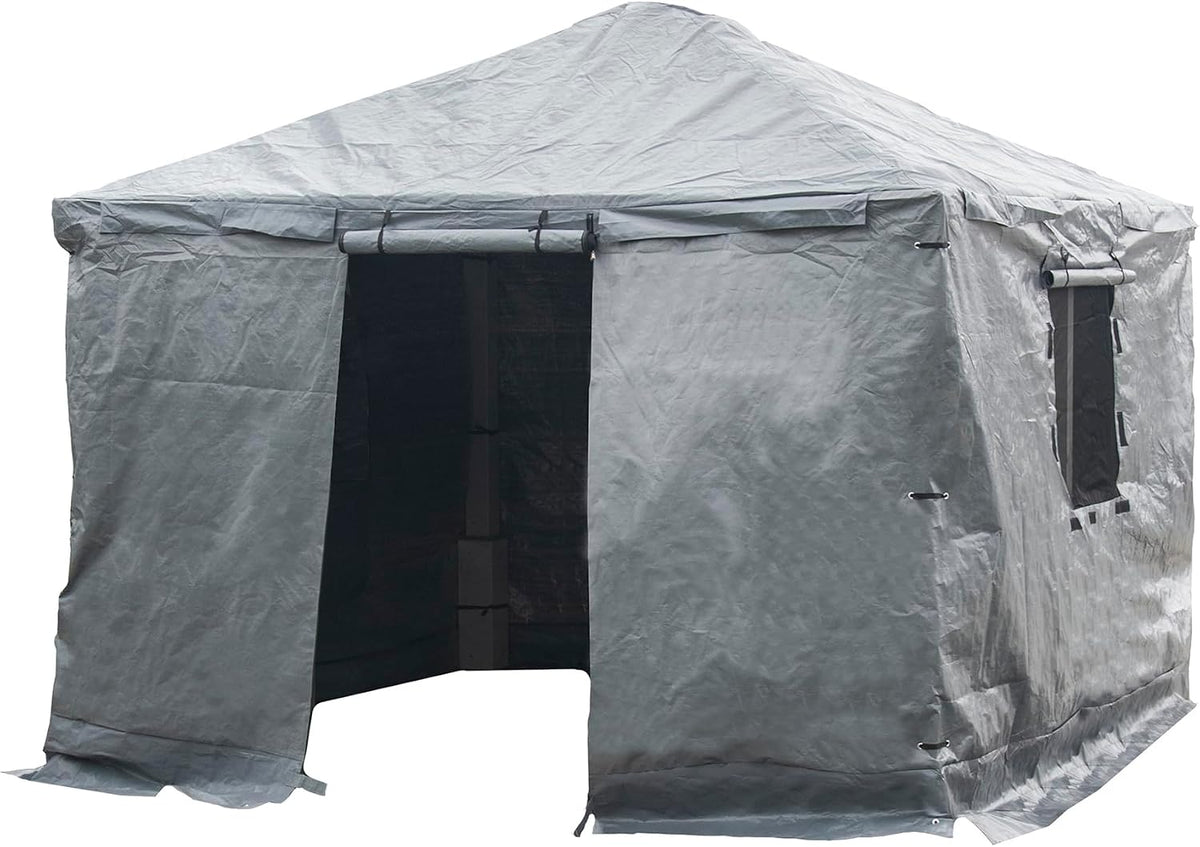 Sojag Winter Cover Plus for Tall Hard Top Gazebos, Waterproof 10' x 10' Storage for Grill & Patio Furniture, Roll-Up Door, and Vented Panels, All-Season Outdoor Storage, Grey