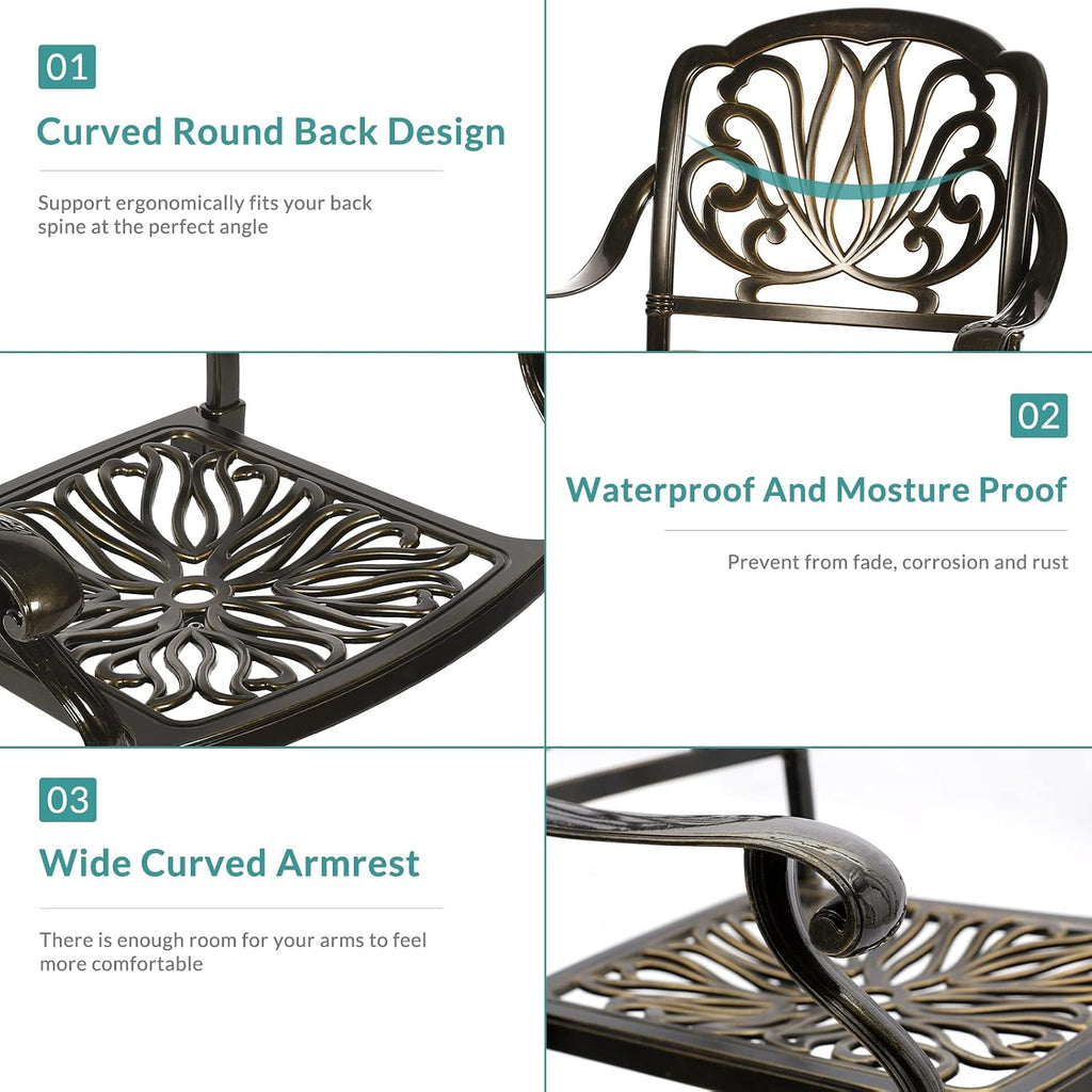 MEETWARM 2 Piece Patio Dining Chairs, Outdoor All-Weather Cast Aluminum Chairs, Patio Bistro Dining Chair Set of 2 for Garden Deck Backyard, Dark Bronze