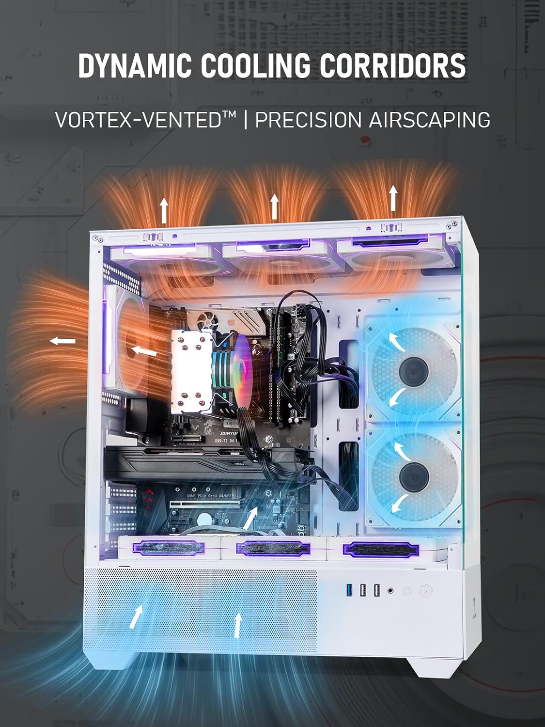 Custom White Gaming PC Desktop Computer – Core i5-10600KF up to 4.8GHz, RTX 3050 6GB, 16GB DDR4 RAM, 1TB SSD, Wi-Fi 6 & Bluetooth 5.4, 9× ARGB Fans, 650W PSU, Windows 11