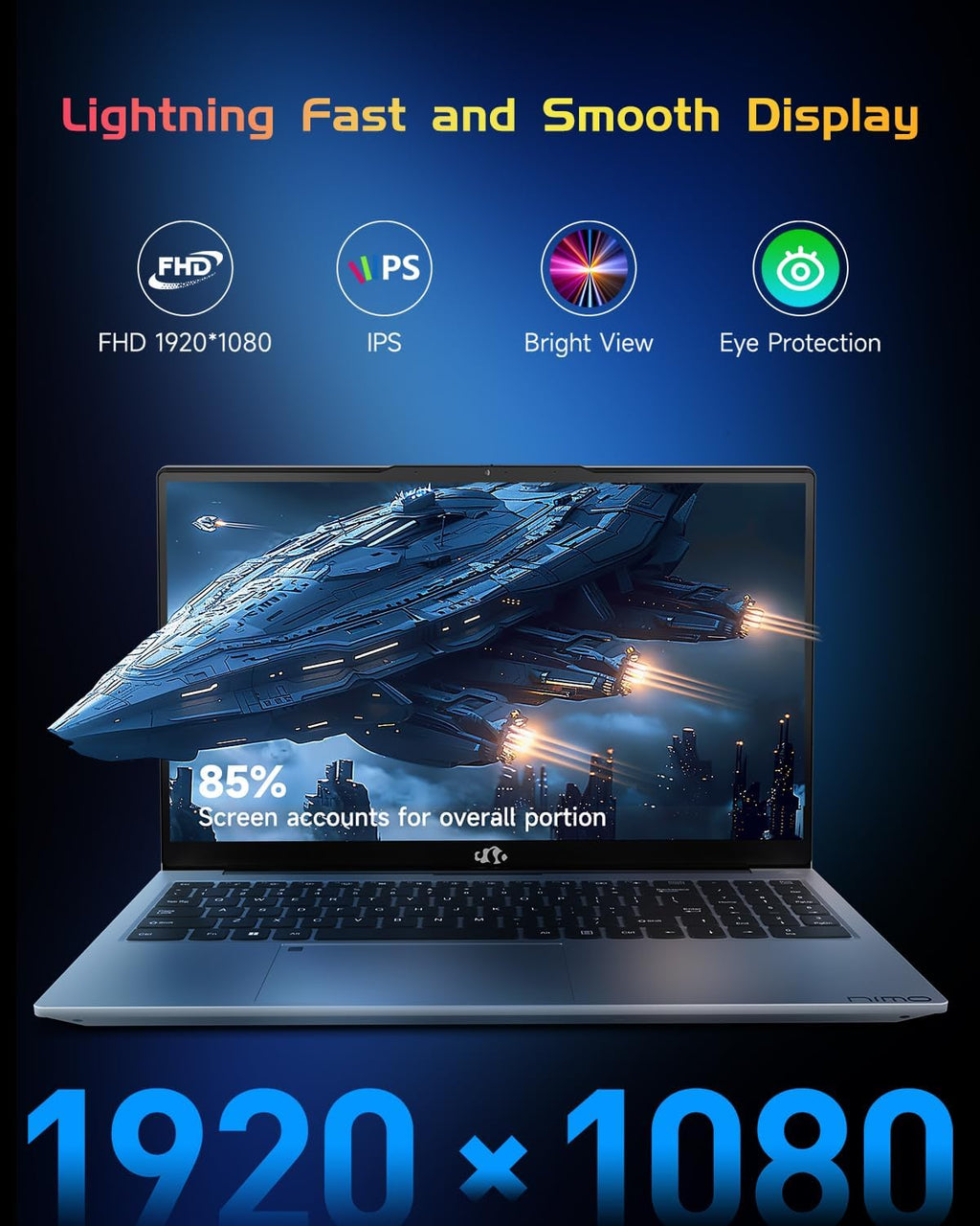 NIMO 15.6' IPS FHD-Laptop, Pentium Quad Core N100 8GB RAM 256GB SSD (Beat i3-1115G4, Up to 3.4GHz) Backlit Keyboard Fingerprint 65W Type-C Charger WiFi 6 BT5.2, for Student and Home