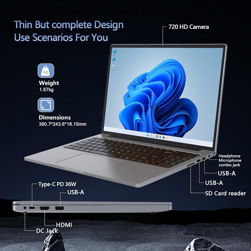 ZOLWAYTAC Gaming Laptop,Laptop,16GB RAM 512GB SSD(with TBW),N100 CPU(Up to 3.4GHz,12th),16' FHD,Aluminum Body,with WiFi/BT,Backlit Keyboard,Support Type C Charging,for Gaming,Business,Metallic Grey