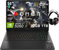 HP OMEN 16 Slim Gaming Laptop w/ Headset (AMD Ryzen 9 8940HX, 32GB DDR5, 1TB SSD, NVIDIA RTX 5060 8GB, 16-core (>Ultra 7-155H)), FHD+ 144Hz Display, 4-Zone RGB Backlit, IR Webcam, Wi-Fi, Win 11 Home