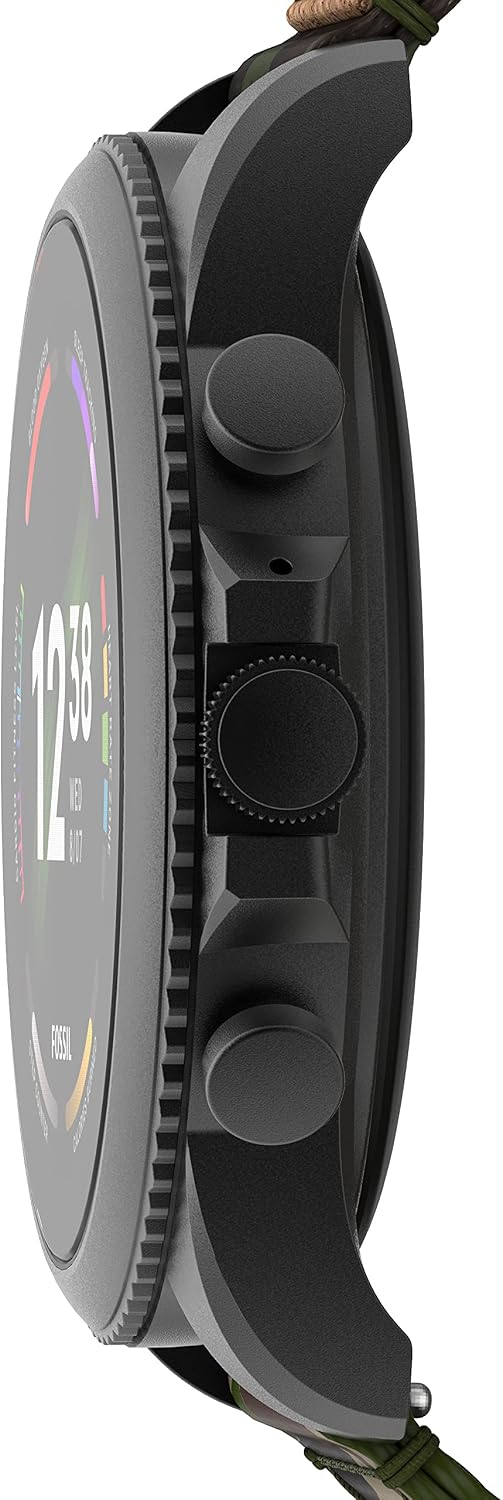 Fossil Men's Gen 6 44mm Stainless Steel and Cork Touchscreen Smart Watch, Stainless steel, Color: Black, Camo (Model: FTW4063V)