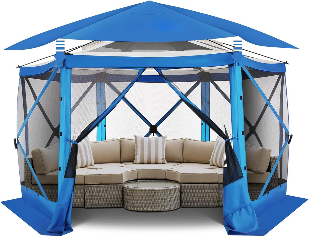 COBIZI 12x12 FT Pop Up Canopy Stargazing Tent, Gazebos On Clearance with Removable Roof,Instant Screened in Gazebo, Screen Tents Portable carpas para Patio for Outdoor Camping,Backyard, Garden, Blue