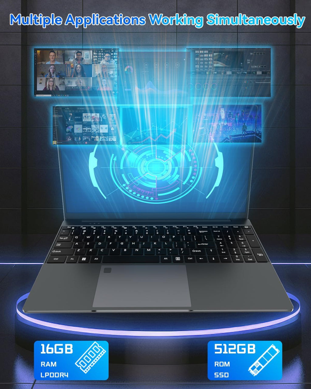 15.6 inch Laptop,16GB RAM LPDDR4 512GB SDD Portable Laptop Computer Cerelon N5095 Processor FHD 1920 * 1080 Laptop PC with Touch ID, WiFi5, BT4.2, USB 3.0