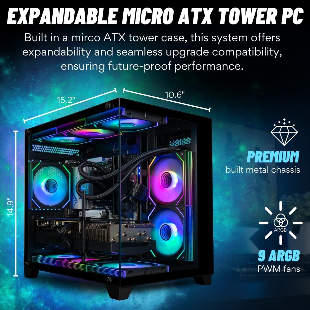 Panorama RTX 5080, 24-Core Ultra 9 285K, 32GB DDR5 RAM, 2TB Gen4 NVMe SSD, Liquid Cooled Gaming Desktop PC w/Windows 11 Pro, 3-Year Warranty, RGB Keyboard+Mouse, Internal Wi-Fi 6E, 3X DP & HDMI