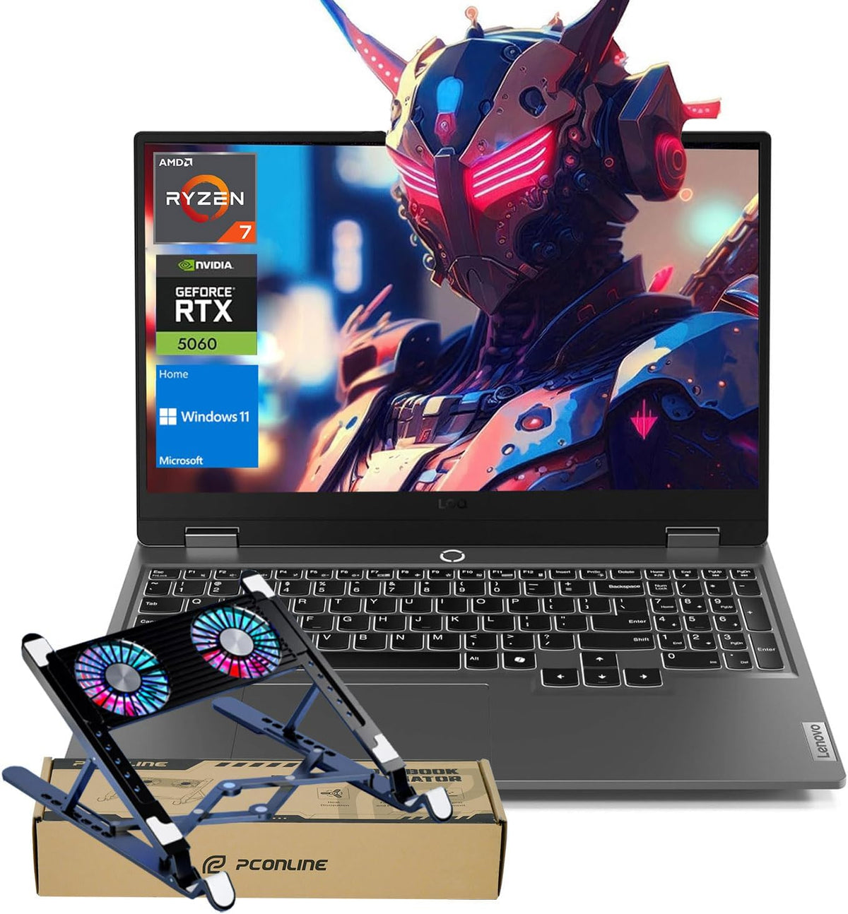 Lenovo LOQ RTX 5060 Gaming Laptop, 15.6' FHD 144Hz, AMD Ryzen 7 250, 16GB DDR5 RAM, 1TB PCIe M.2 SSD, Backlit Keyboard, Bundle with Laptop Cooler BDL, Wi-Fi 6, Windows 11 Home, Grey