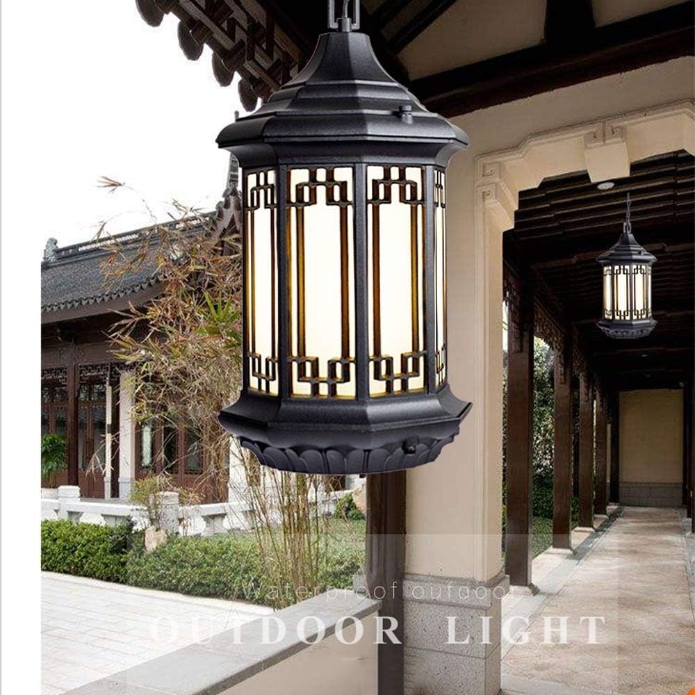 Ip55 Outdoor External Aluminum Chandelier Ceiling Lamp with Frosted Glass Lantern Decoration Patio Garden Pavilion Grape Rack Balcony Hanging Lamp E27 Edison Flush Mount Light