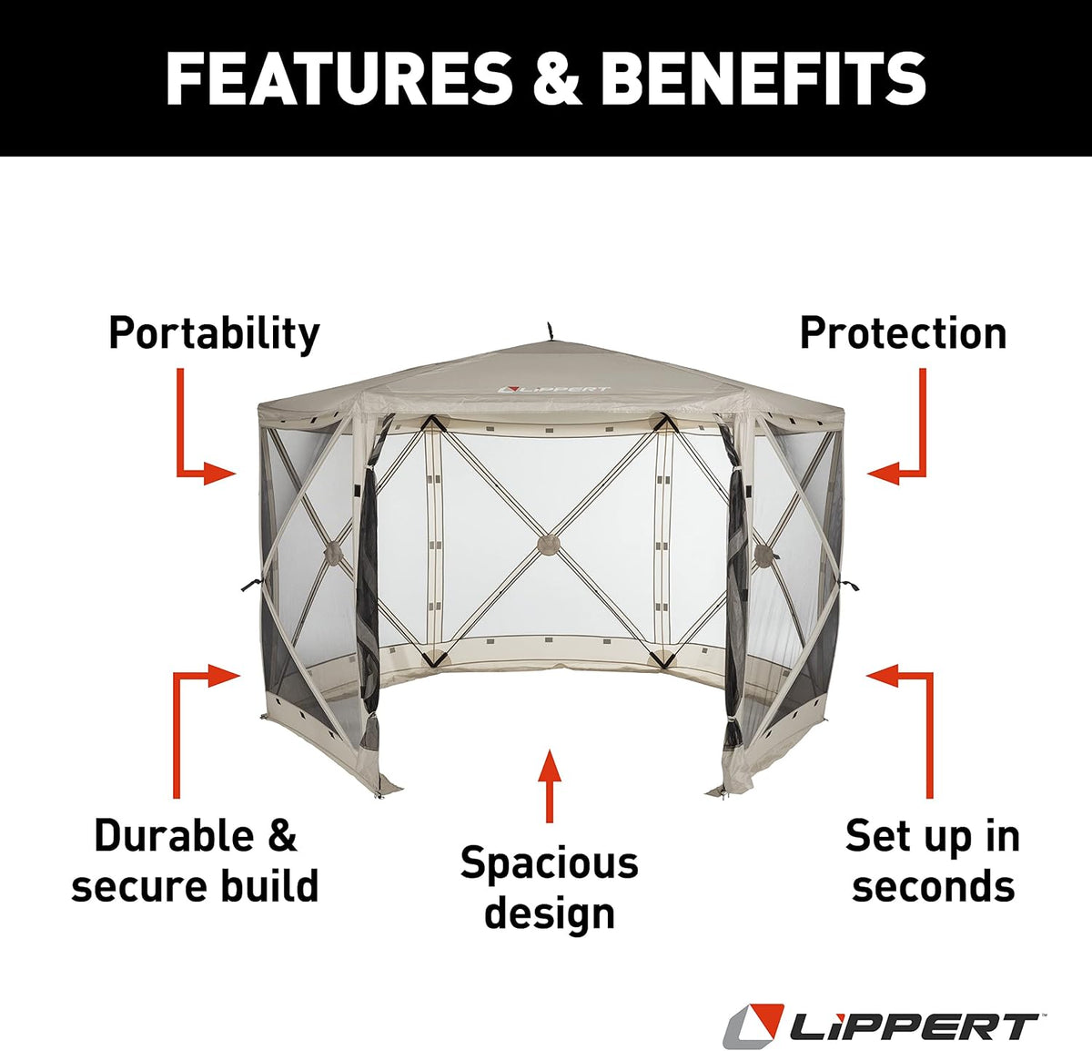 Lippert Picnic Popup Gazebo Tent for Camping, Patios and Easy Outdoor Shelter - 12' x 12', Brown