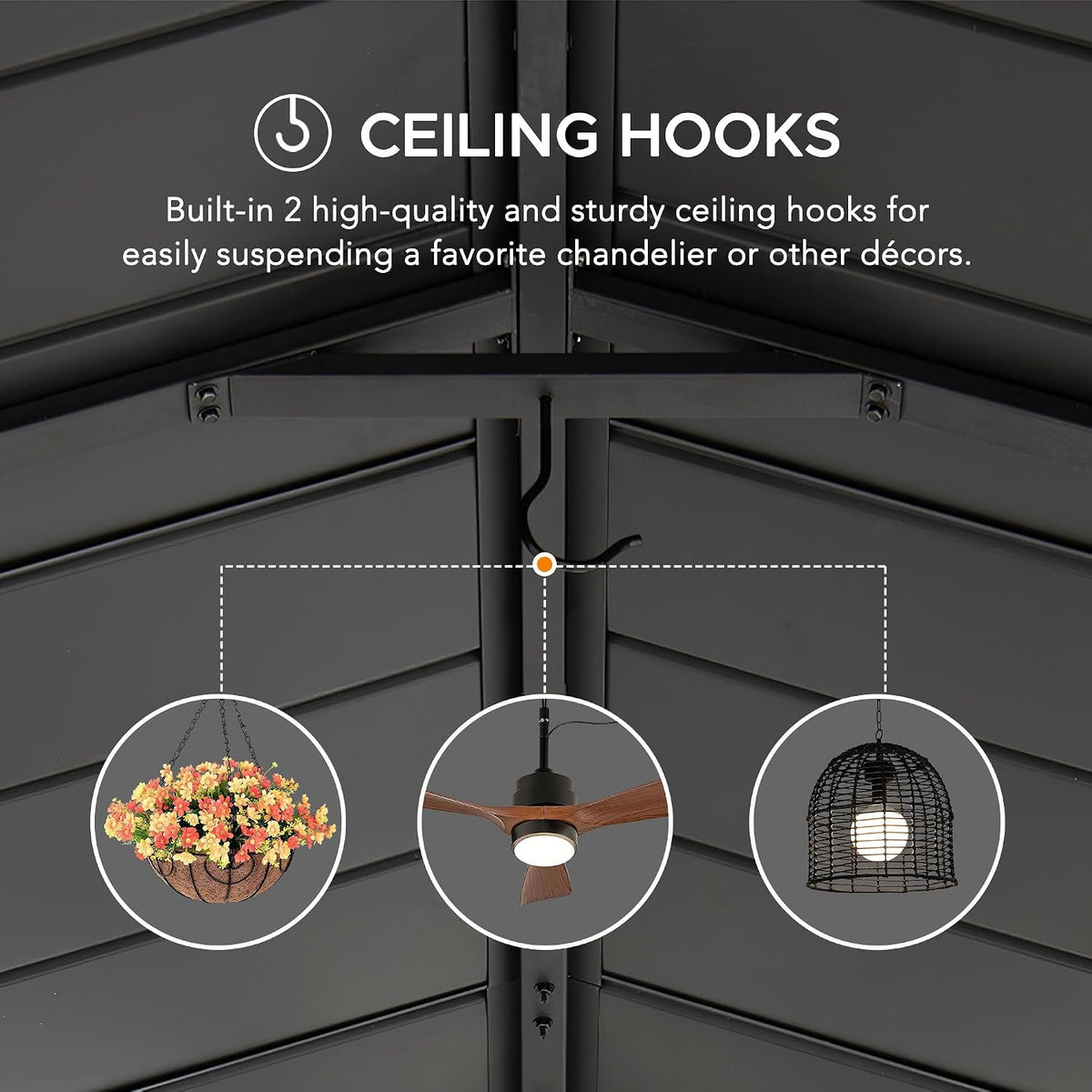 AutoCove 20 ft. x 14 ft. Heavy Duty Carport Garage Car Shelter, Outdoor Gazebo with Brown Polycarbonate Gable Roof and 2 Ceiling Hooks,Black