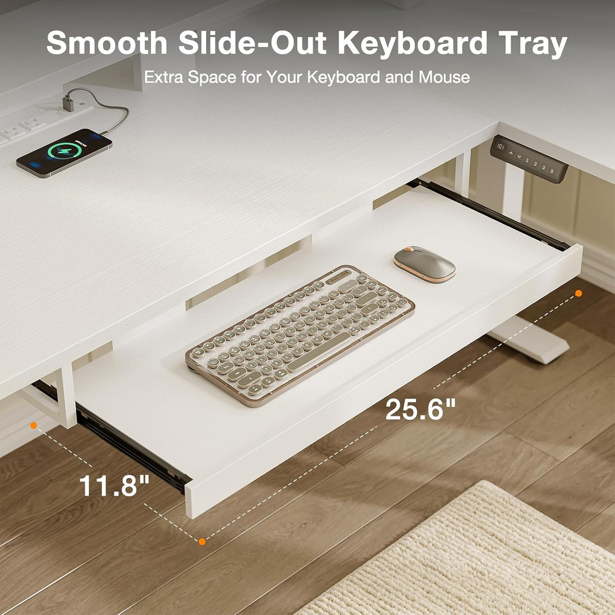 Casaottima 59 Inch Electric L-Shaped Standing Desk with Drawers, Height Adjustable Stand Up Corner Desk with Monitor Stand & Keyboard Tray, Lift Table for Home Office, Workstation, White