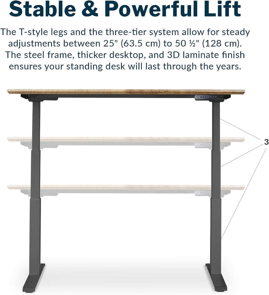 Vari Classic Electric Standing Desk - VariDesk Height Adjustable Sit/Stand Desk - Dual Motor with Memory Presets, Stable T-Style Legs - Gaming or Home Office Workstation - 60'x30', Reclaimed Wood