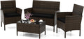 HAPPYGRILL 4 Pieces Outdoor Rattan Conversation Set, Patio Wicker Furniture Set with Loveseat Chairs & Tempered Glass Coffee Table, Outside Sectional Sofa Set for Backyard Garden & Poolside
