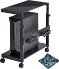 EUREKA ERGONOMIC PC Stand Computer Cart Frosted Glass, Height Adjustable Tower Stand 2-Tier Suit for ATX Case Printer, Metal Rolling Cart on Wheels for Gaming Home Office, Black
