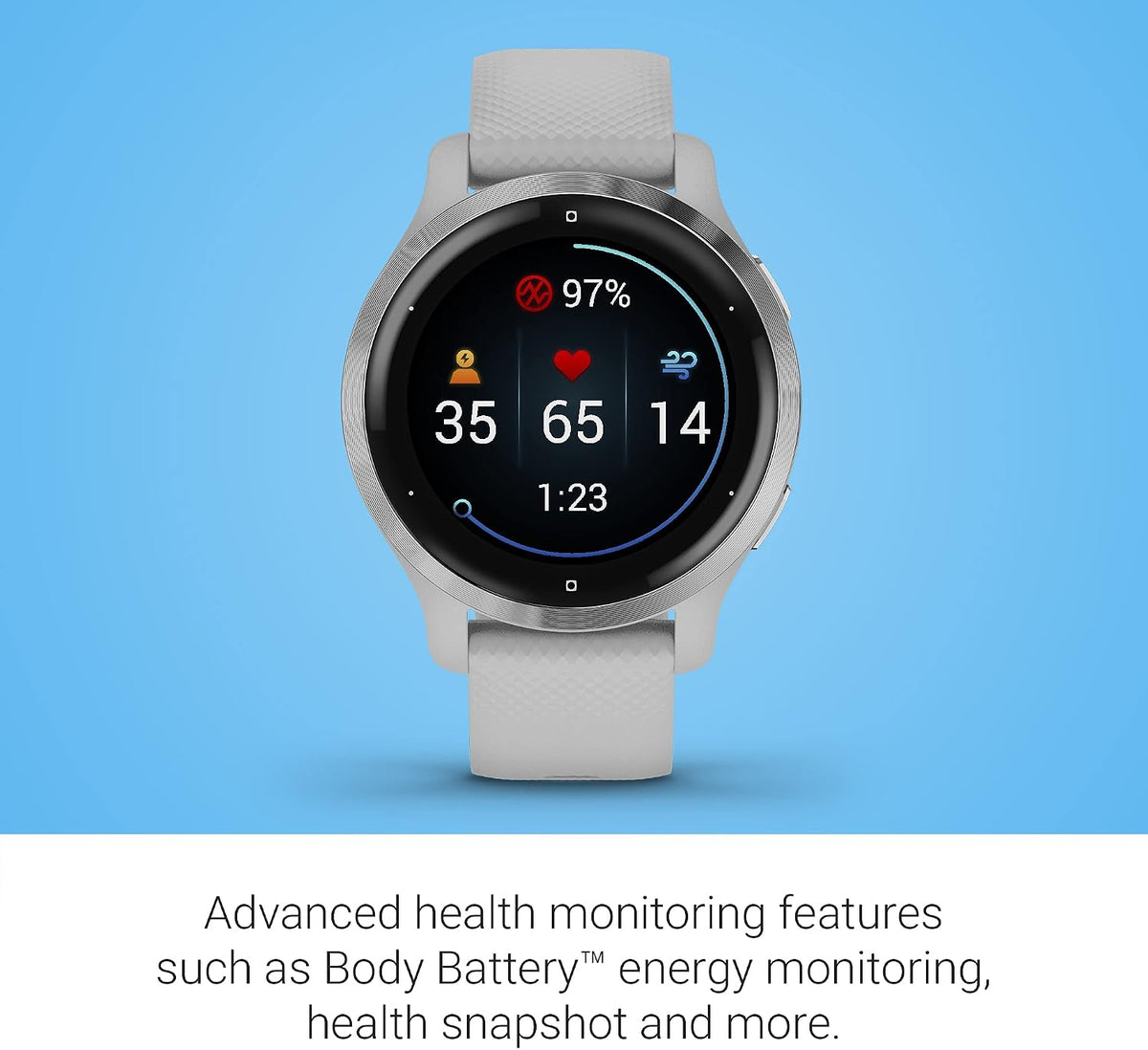Garmin Venu 2S, Smaller-Sized GPS Smartwatch with Advanced Health Monitoring and Fitness Features, Silver Bezel with Light Gray Case and Silicone Band, (010-02429-02)