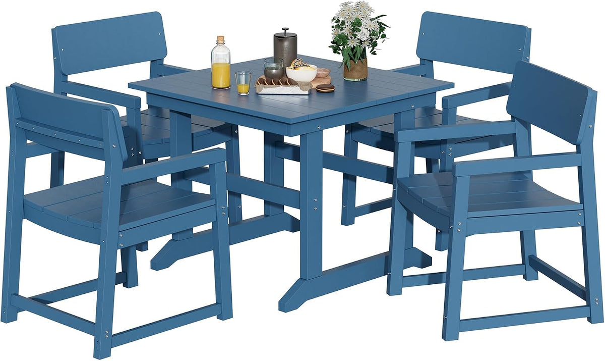 Vongrasig 5 Pieces Patio Dining Set, All Weather Outdoor HDPE Dining Furniture Set with Table and Chairs for 4, Garden Patio Furniture Set for Lawn, Backyard, Poolside, Blue