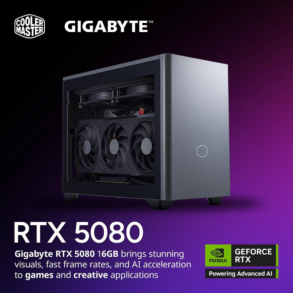 Cooler Master NR2 Pro Gaming PC – Intel Ultra 7 265F, NVIDIA GeForce RTX 5080 16GB, 32GB DDR5 6000MHz, 2TB Gen4 M.2, Windows 11, V850 SFX Gold PSU, Compact Mini ITX Desktop PC