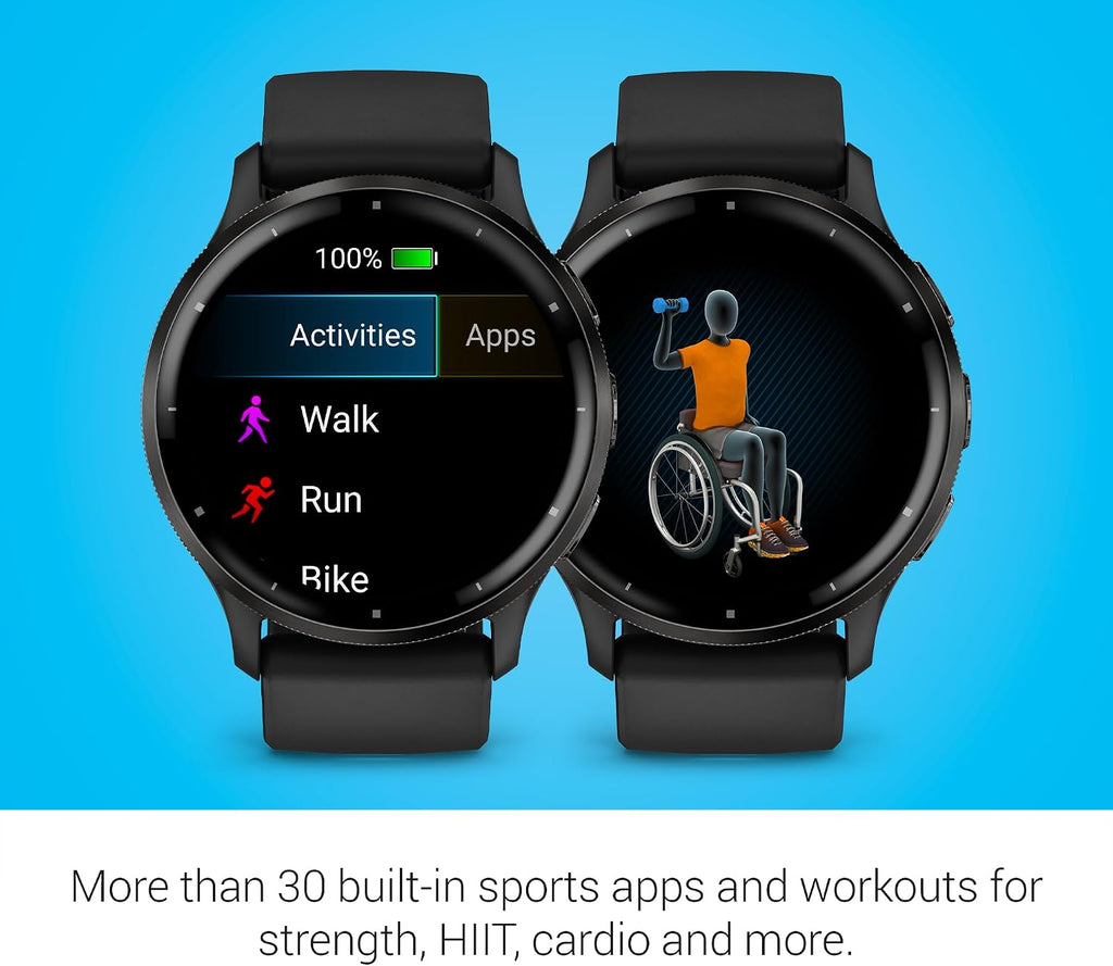 Garmin Venu 3 Slate Stainless Steel Bezel 1.4-Inch AMOLED Touchscreen Display Smart Watch with 45mm Black Case and Silicone Band