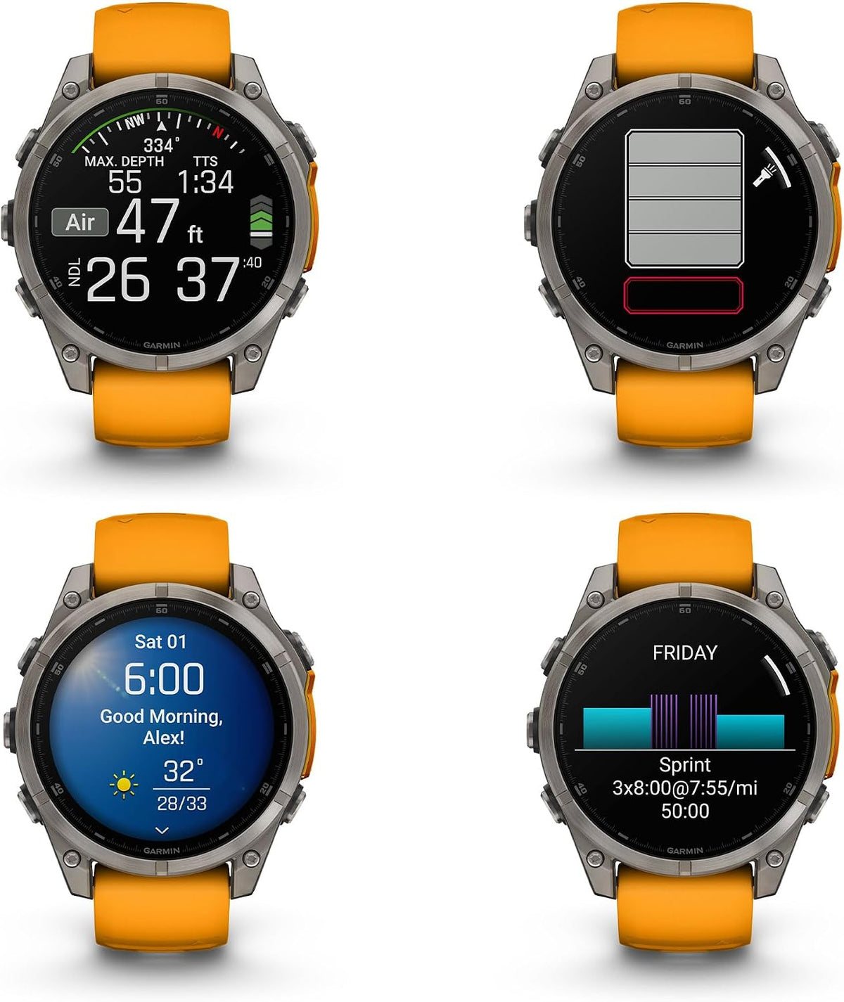Garmin Fenix 8 47MM AMOLED Sapphire Premium Multisport GPS Smartwatch Titanium with Spark Orange/Graphite Silicone Band, Built-in LED Flashlight, Health & Fitness Smart Watch Bundle for Men & Women