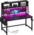 DLisiting Black Gaming Desk with Hutch and Pegboard - 47 Inch Gaming Desk with Shelves Storage Power Outlets, Computer Teen Work Study Writing Desks for Bedroom Home Office