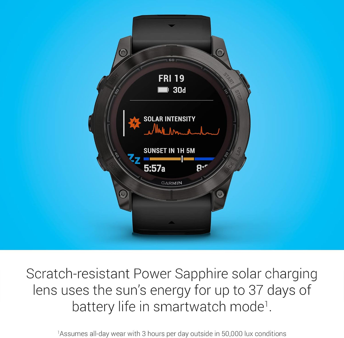 Garmin fēnix 7X Pro Sapphire Solar, Multisport GPS Smartwatch, Built-in Flashlight, Solar Charging Capability, Black