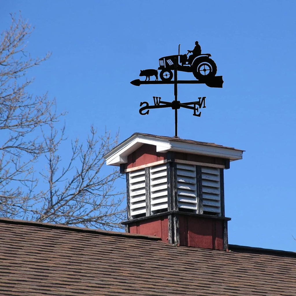 Tractor and Pig Weather Vane Stainless Steel Decorative Weathervane Antique Style Wind Direction Indicator Suitable for Home, Barn or Pavilion, Garden Decoration
