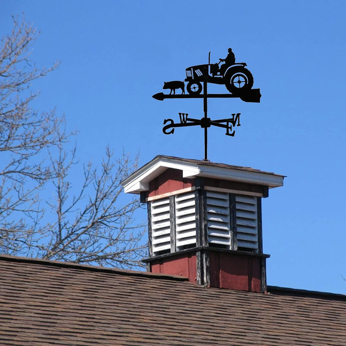 Tractor and Pig Weather Vane Stainless Steel Decorative Weathervane Antique Style Wind Direction Indicator Suitable for Home, Barn or Pavilion, Garden Decoration