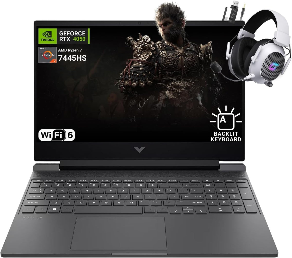 HP Victus 15.6' FHD 144Hz Gaming Laptop - AMD Ryzen 7 7445HS, 32GB RAM, NVIDIA RTX 4050 GPU, 2TB SSD, Backlit Keyboard, Wi-Fi 6E, Bundle with Mytrix Accessories, Mica Silver, Windows 11