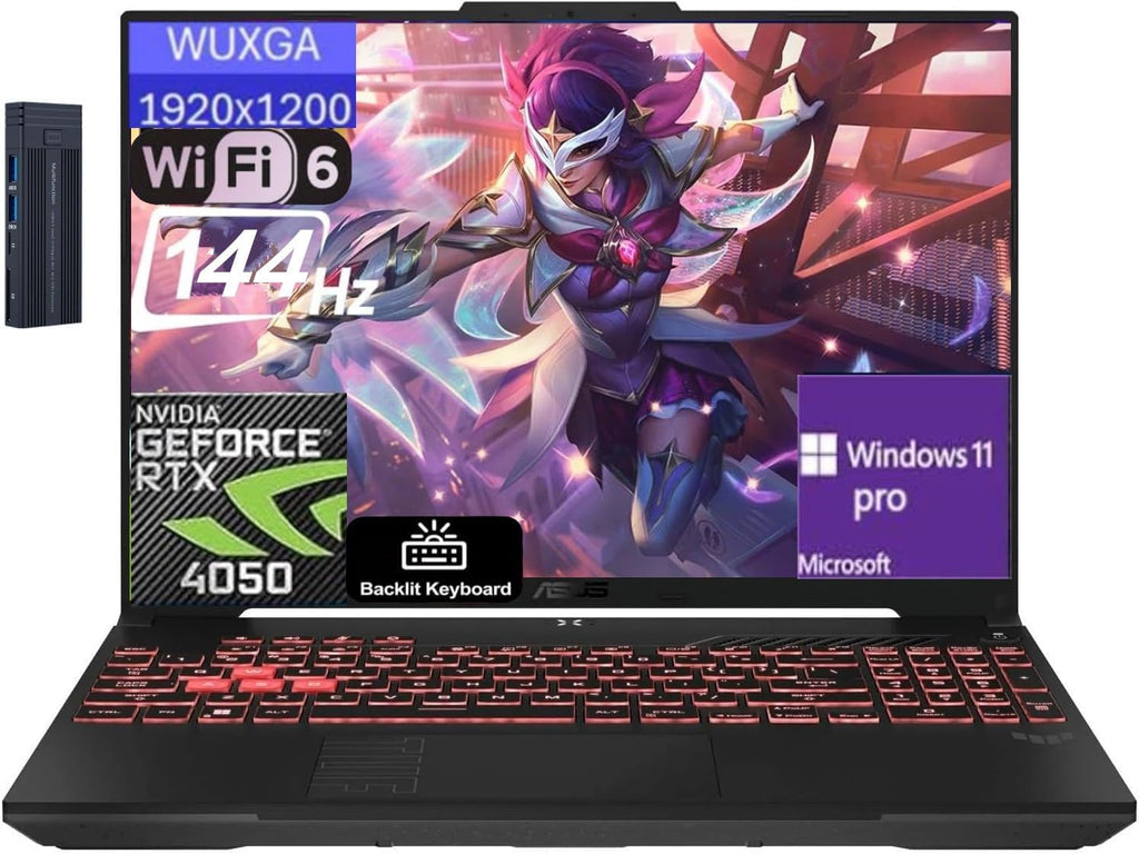ASUS TUF A16 16' WUXGA 144Hz Gaming Laptop, AMD Ryzen 7 7445HS, GeForce RTX 4050, 16GB RAM 1TB PCIe SSD, Backlit Keyboard, Webcam, 256gb 9H Docking Station, Windows 11 Pro, Gray