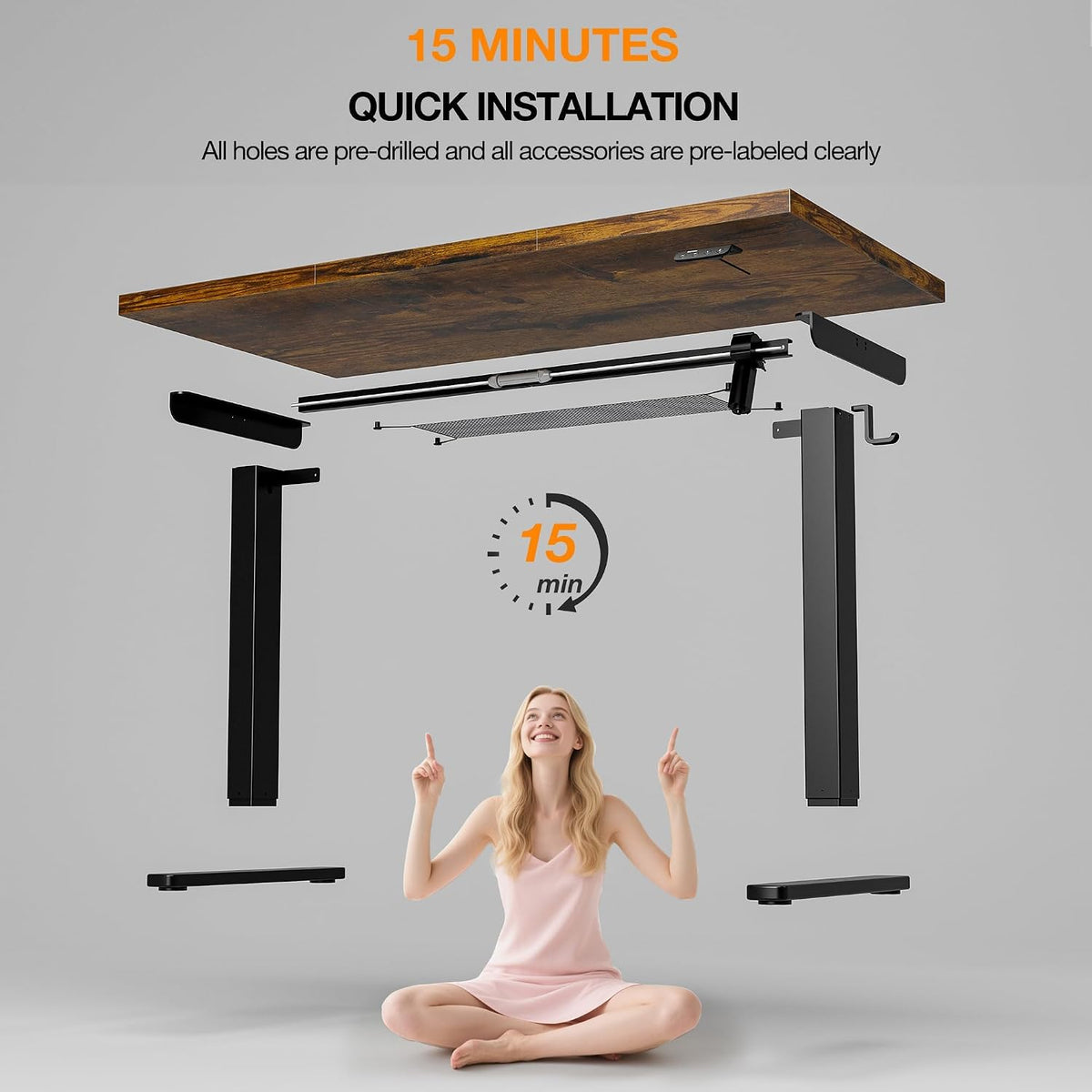 Acrolix Electric Standing Desk, Height Adjustable Home Office Desk with Memory Presets & Cable Management,Rustic Brown Sit Stand Desk for Work from Home, Ergonomic Computer Desk (55' x 24')