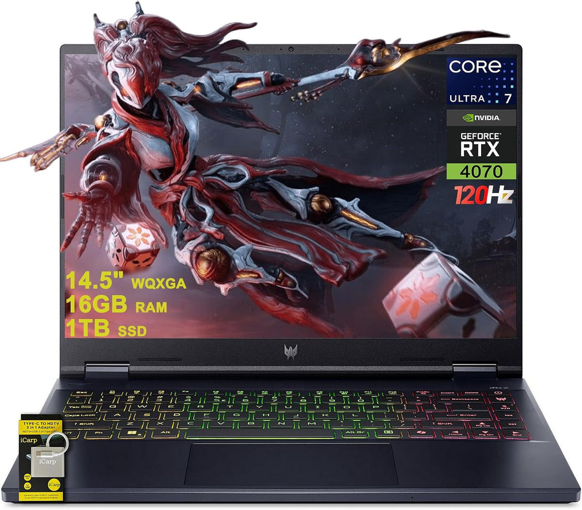 acer Predator Helios Neo 14 Gaming AI PC Laptop 14.5' WQXGA (2560x1600) 120Hz (100% sRGB, G-SYNC) Intel 16-core Ultra 7 155H 16GB RAM 1TB SSD GeForce RTX 4070 RGB Backlit Win11 ICP Hub
