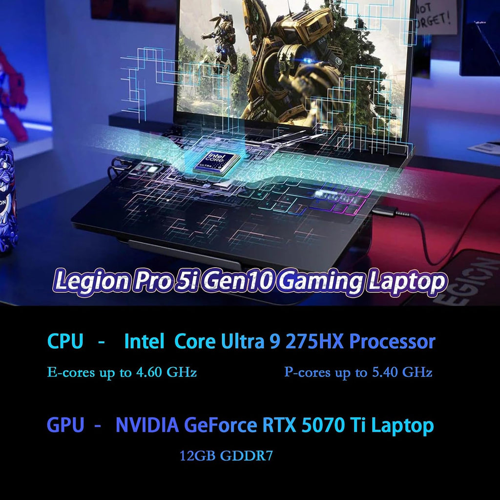 Lenovo Legion Pro 5i Gen 10 Gaming Laptop 2025 - Intel Ultra 9 275HX, NVIDIA RTX 5070Ti(12GB GDDR7), 16' WQXGA OLED 165Hz Display, RGB Backlit, Wi-Fi 7, Win 11 Pro, w/Accessories, 64GB RAM, 1TB SSD