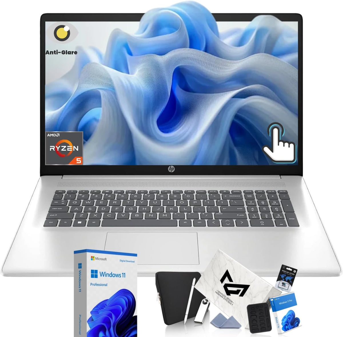HP Flagship 17 Touchscreen Laptop - 17.3' Anti-glare HD+ Business Laptop, Windows 11 Pro OS with Copilot AI, AMD Ryzen 5 7430U (up to 4.3GHz), Wi-Fi 6, Fast Charge, Numeric Keypad | 32GB RAM + 1TB SSD