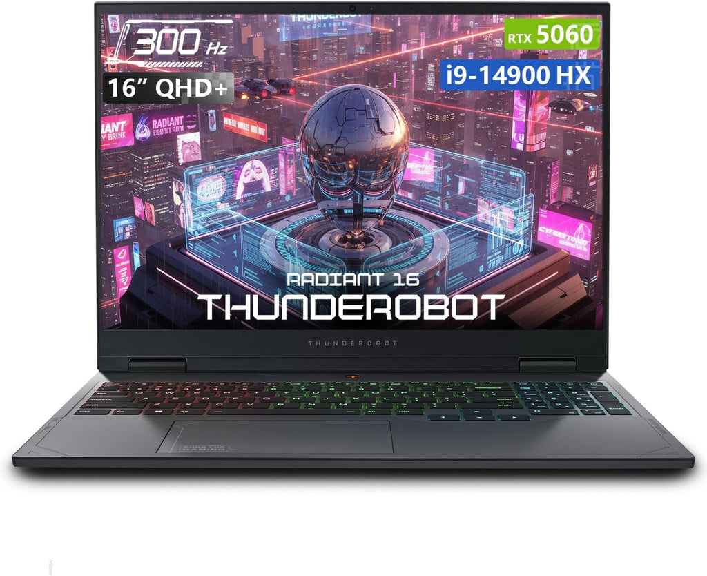 Thunderobot Radiant 16 Gaming Laptop, 16' QHD+ 300Hz 2.5K Display, Core i9-14900HX, RTX 5060, 16GB DDR5, 1TB SSD, RGB Keyboard, Wi-Fi 6, Win 11 Home, Black