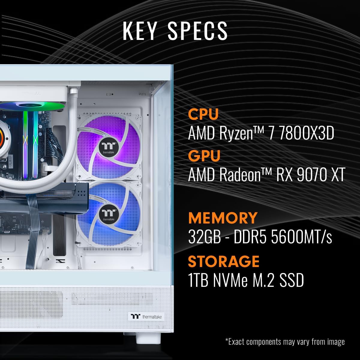 Thermaltake LCGS View 7897XS-270 Gaming Desktop (AMD Ryzen™ 7 7800X3D, 32GB 5600MT/s DDR5 RGB Memory, AMD Radeon™ RX 9070 XT, 1TB NVMe M.2, WiFi, Windows 11) V27S-B650-97X-LCS