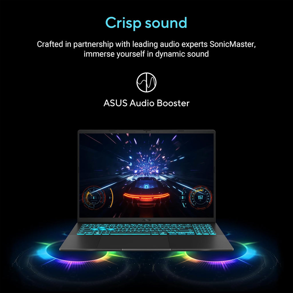 ASUS V16 Gaming Laptop, 16' WUXGA 144Hz Display, Intel Core 7 Processor 240H, NVIDIA GeForce RTX 3050, 16GB Memory, 512GB Storage, Windows 11, Matte Black, V3607VJ-DS76