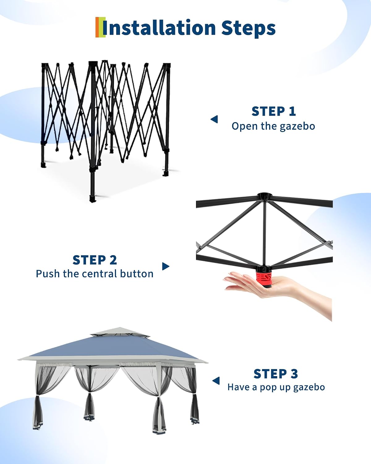 Canopy Tent 13x13 ft, Pop Up Gazebo One-Push Setup with 4 SandBags for Backyard Parties and BBQs, Mosquito Netting & Height Adjustable - Navy Blue