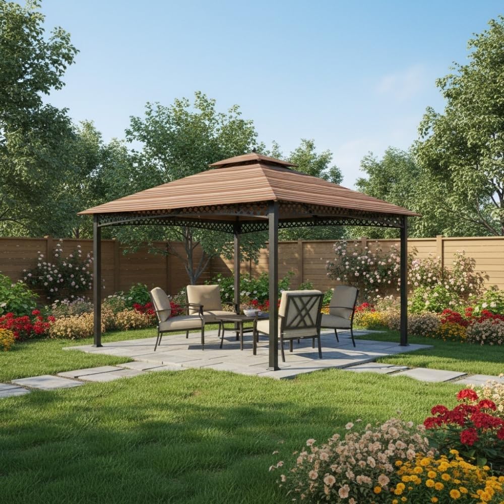 Garden Winds Durable 350 Replacement Canopy Top Compatible with Windsor Dome 10' x 12' Gazebo Models L-GZ717PST-C, A111001701 - Stripe Canyon