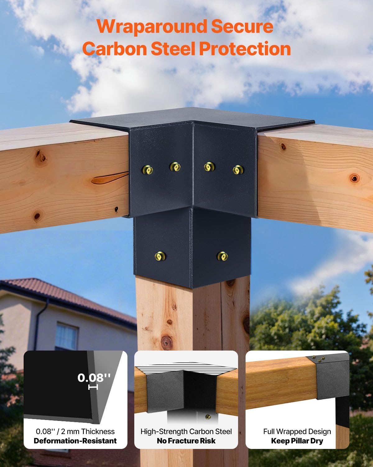 VEVOR Pergola Kit, 4x4 Inch Pointed-Roof Pergola Brackets for 3.5x3.5 in Lumbers in Actual Size, 3-Way / 4-Way Gazebo Bracket with Post Bases & Ridge Brackets for Outdoor Pergolas Gazebo Shed, 14 Pcs