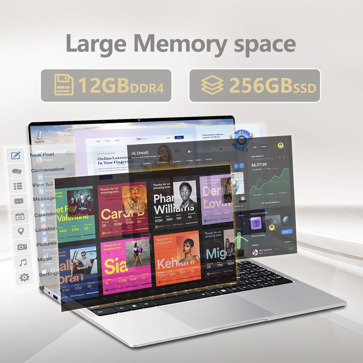15.6 inch Laptop, Laptops with Celeron N4000, 2025 Gaming Laptop for 12GB LPDDR4 256GB SSD, IPS FHD 1920x1080, WiFi+BT4.2+Mini HDMI+TF Card Slot, Traditional Laptops Computers Convertible 180° Netbook